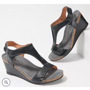 Taos wedge black leather sandals, “Sheila”, EU Size 42 (US 11)